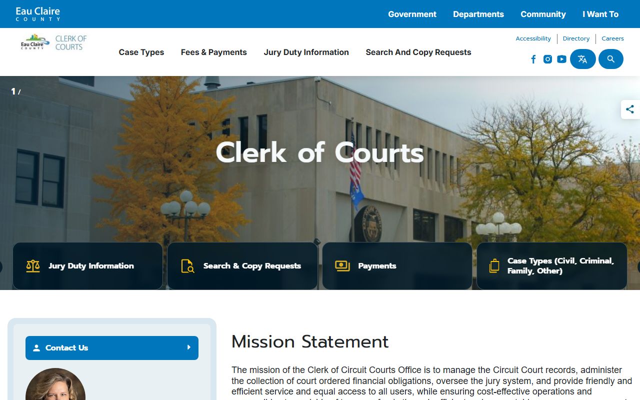 Eau Claire County Clerk of Circuit Court contact page