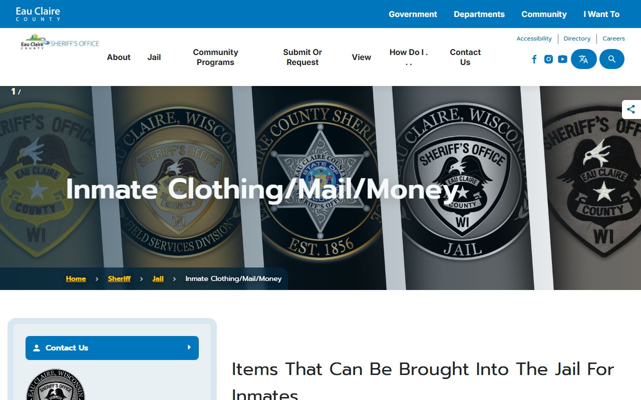 Eau Claire County Jail mail address formats and money deposit rules