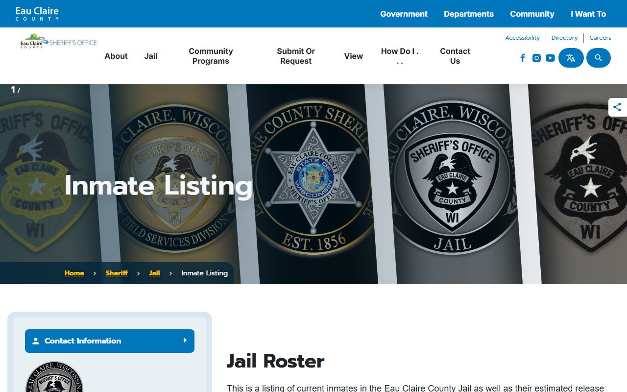 Eau Claire County inmate population current jail listing page