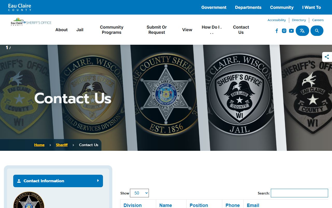 Eau Claire County Sheriff's Office jail Huber and Central Control contacts
