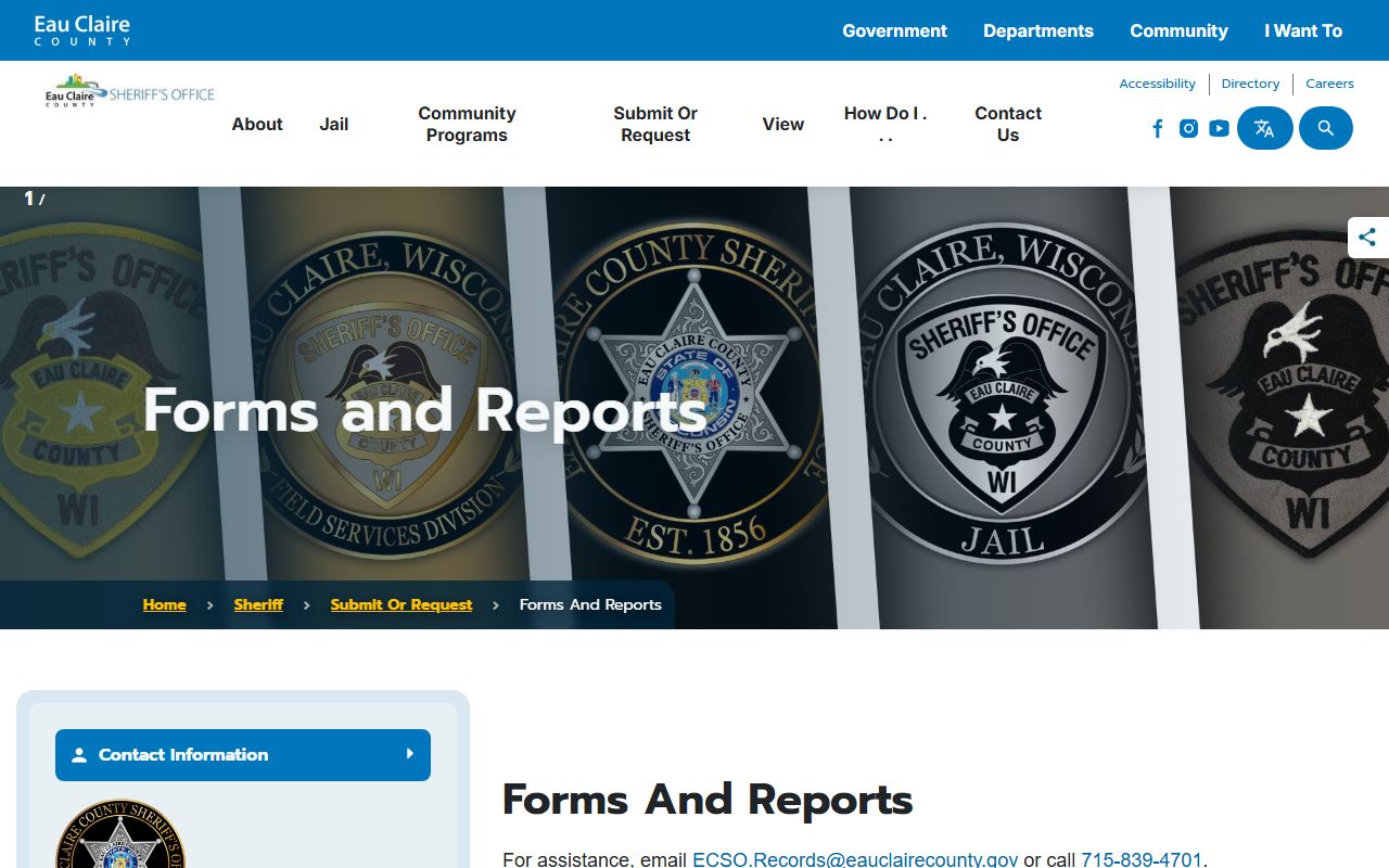 Eau Claire County Sheriff's records assistance page