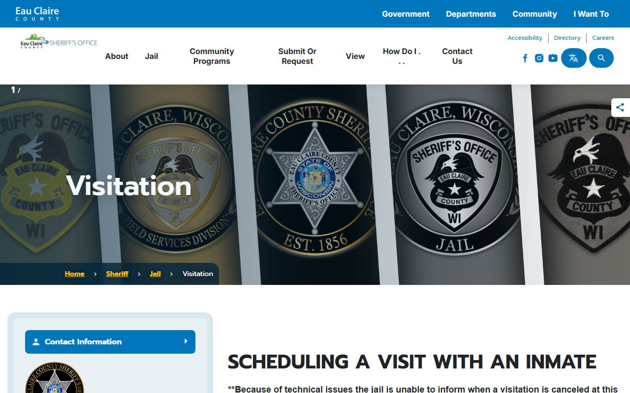 Eau Claire County Jail visitation schedule and appointment rules